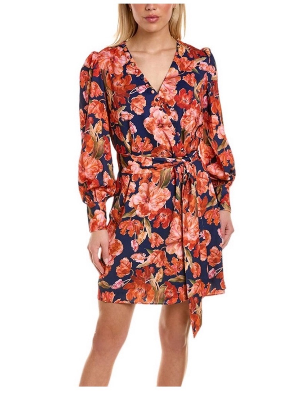 Alexia Admor Floral Wrap Mini Dress in Navy and Coral